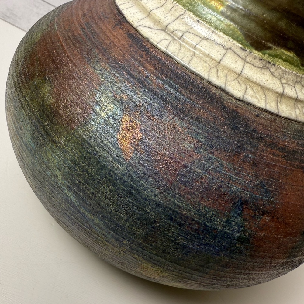 Vintage Raku Pottery Flower Vase 9.5” By Sergio Naduville SIGNED - Picture 6 of 8